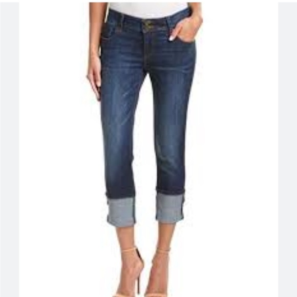 Kut from the Kloth Dark Wash Straight Leg Cuffed Hem Cropped Jeans Sz 6 - Picture 1 of 10